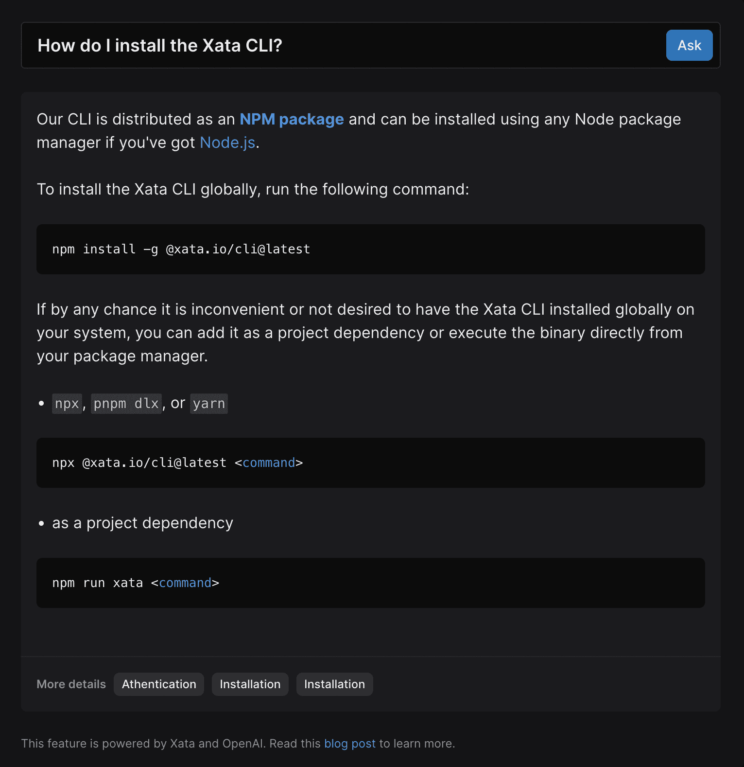 Question for the Xata bot: How do I install the Xata CLI